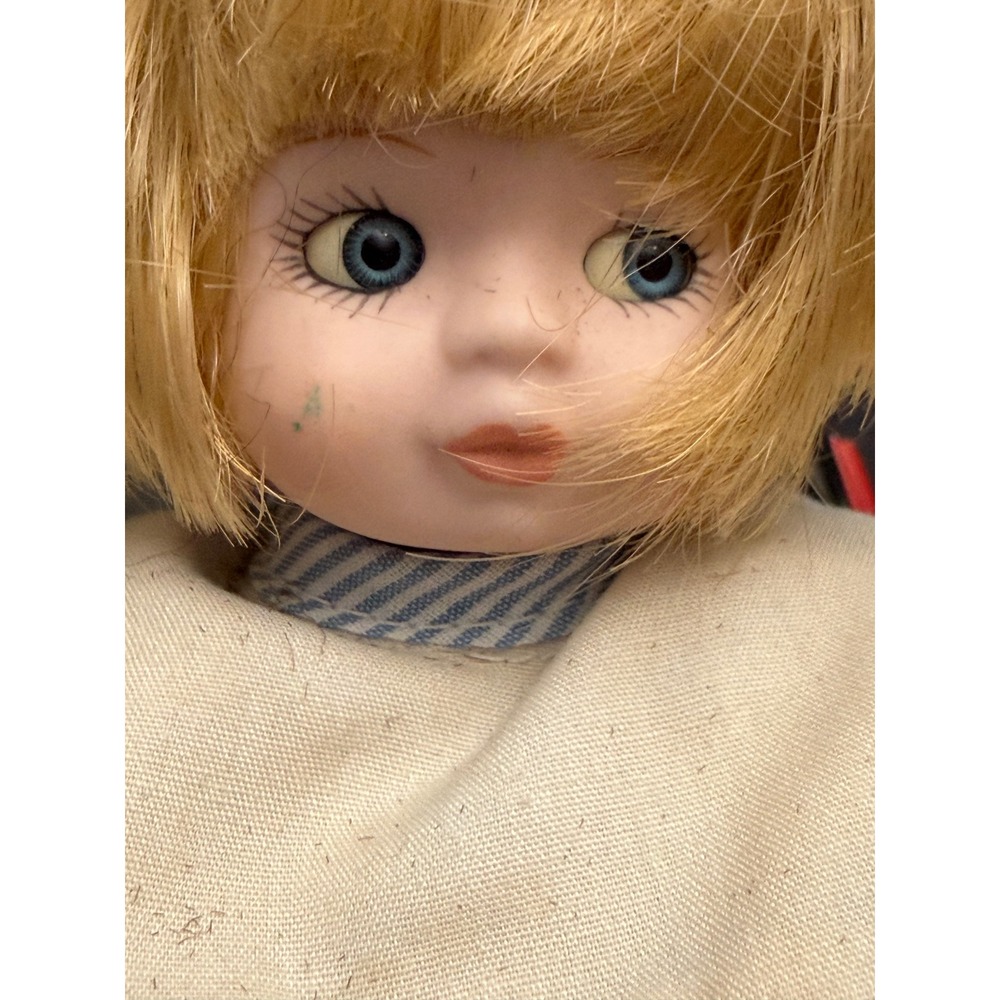 Classic‎ Creations Handcrafted Porcelain Doll Blonde Blue Eyes Sailor Romper 8"